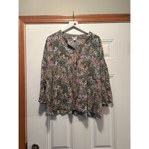 J.Jill Plus Size Cottage Core Career Ditsy Floral Blouse 3/4 Sleeve Size 3XL